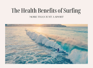 Surfer catching a wave at sunset promoting the health benefits of surfing beyond just a sport