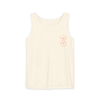 "SP Surf & Vibes ivory tank top featuring palm tree design, made from 100% ringspun US cotton, relaxed fit Comfort Colors 9360"