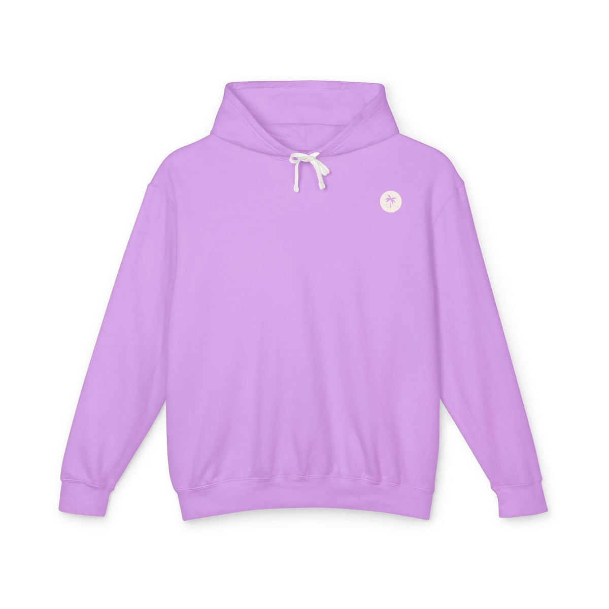 Neon violet hoodie with Salty Palm emblem, lightweight and relaxed fit, perfect for lounging, made from 100% ringspun cotton.