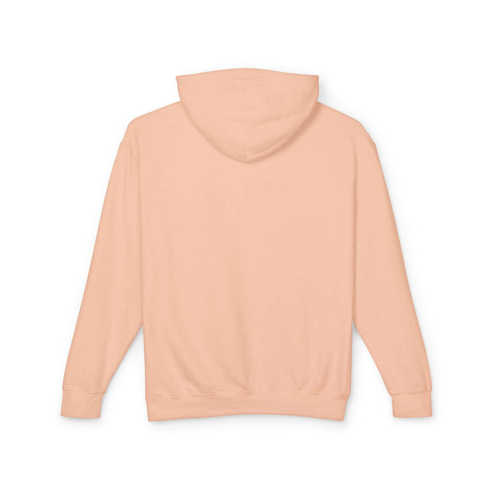 SP Peachy Emblem Hoodie back view, lightweight and relaxed fit, 100% ringspun cotton, perfect for lounging.