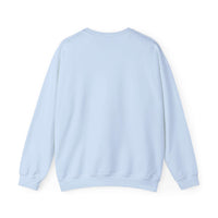 Light blue crewneck sweatshirt back view, promoting ocean conservation, made of 50% cotton and 50% polyester, medium-heavy fabric.