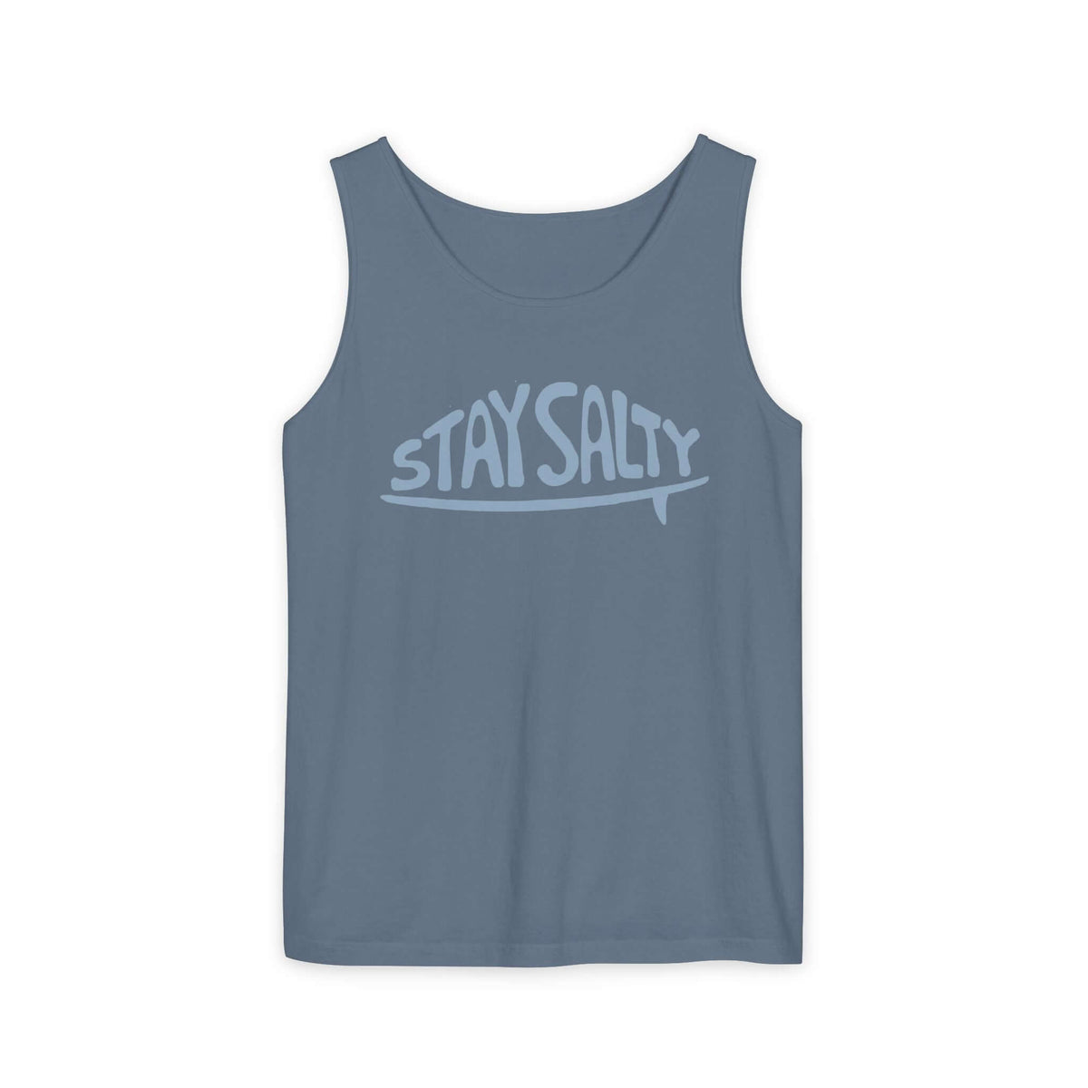 Blue Jean Stay Salty Surfboard Tank Top, 100% Ringspun US Cotton, Relaxed Fit, Comfort Colors 9360, Medium Fabric