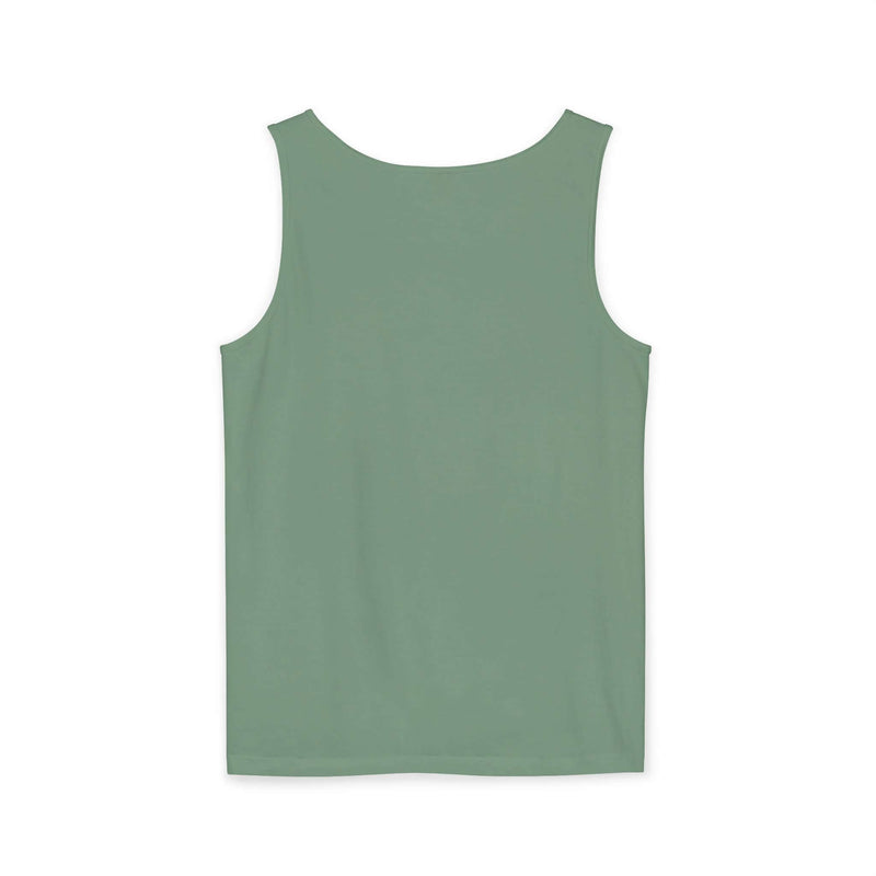 Light green SP Surf Vibes tank top made of 100% ringspun US cotton, medium fabric, relaxed fit, seen from the back.