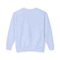 Light blue SP Hydrangea Emblem Sweatshirt in relaxed fit, made with 100% ringspun cotton, ideal for cozy lounging.