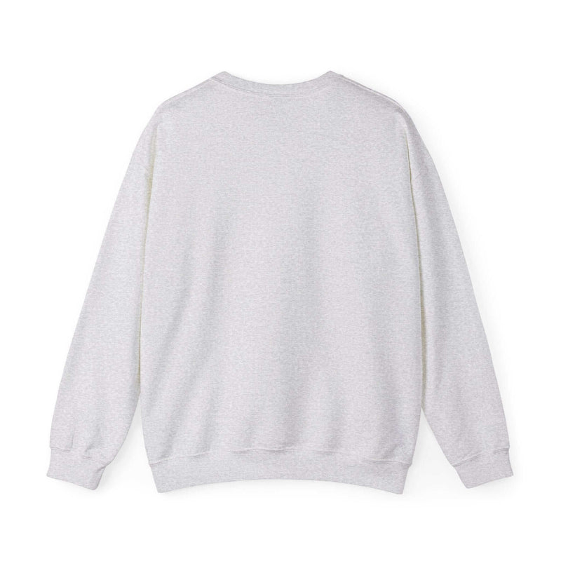 Ash grey crewneck sweatshirt back view, casual loose fit, long sleeves, perfect for cool days or beach nights.