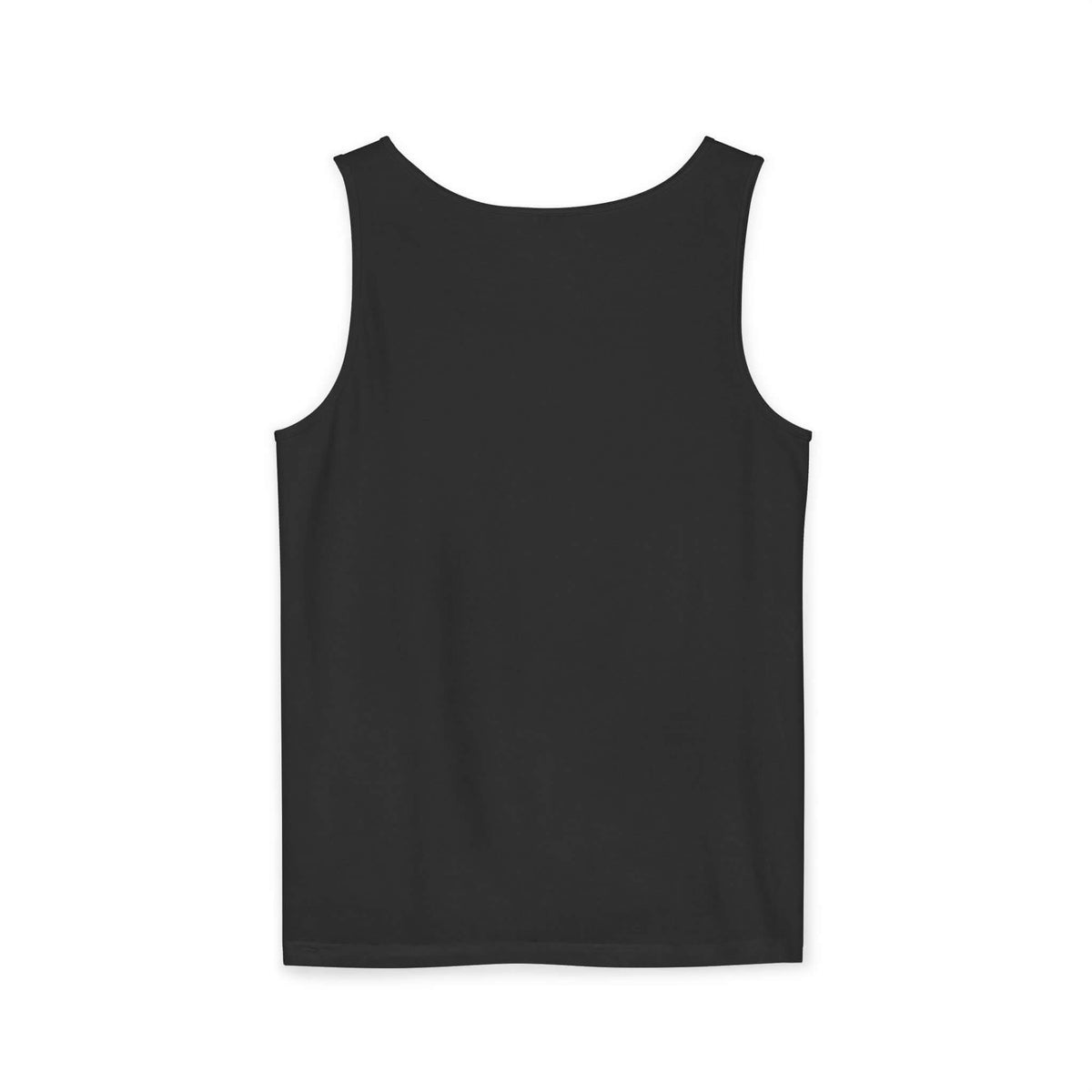 Black tank top, garment-dyed, relaxed fit, 100% ringspun US cotton, perfect for an effortless, casual aloha vibe.