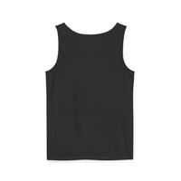 Black tank top, garment-dyed, relaxed fit, 100% ringspun US cotton, perfect for an effortless, casual aloha vibe.