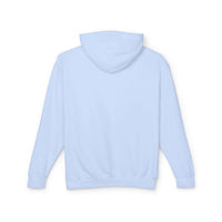 Light blue hoodie with hydrangea blue color, featuring cozy relaxed fit and hood, ideal for lounging with beachy charm.