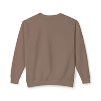 Brown comfort colors sweatshirt, relaxed fit, made from 100% ringspun cotton, featuring a beachy emblem design on the back.