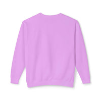 Neon violet sweatshirt, back view, 100% ringspun cotton, relaxed fit, garment-dyed for comfort and style.