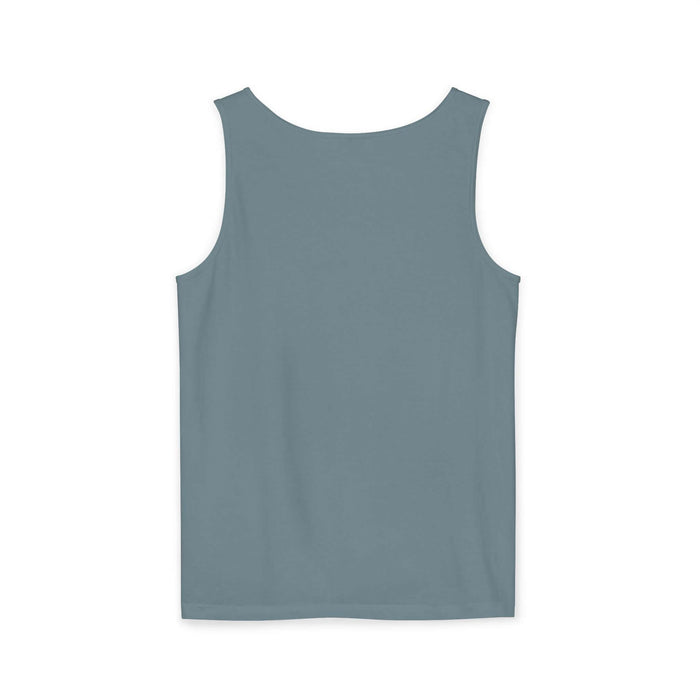 Palm Arch Ice Blue Tank Top, 100% Ringspun US Cotton, Relaxed Fit, Comfort Colors 9360, Medium Fabric, Back View