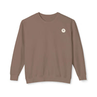 Espresso brown sweatshirt with Salty Palm beachy emblem, 100% ringspun cotton, lightweight, relaxed fit, perfect for cozy lounging