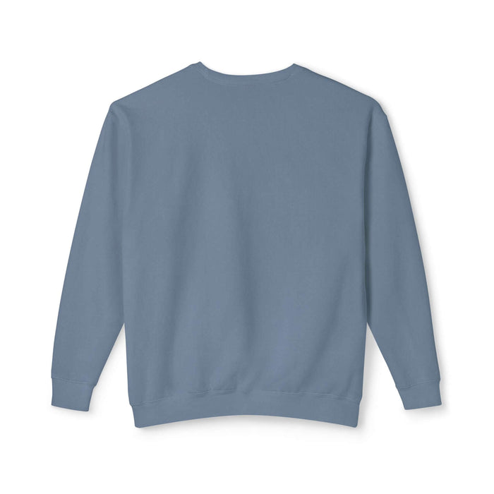 Blue sweatshirt with a relaxed fit and garment-dyed fabric, featuring 100% ringspun cotton for comfort and style.