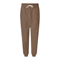 Espresso brown sweatpants featuring a salty palm emblem and drawstring, made from lightweight fleece for cozy lounging.