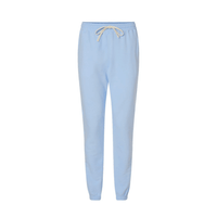 Light blue sweatpants with a drawstring waist, featuring a relaxed fit and garment-dyed fabric.