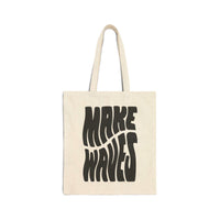 "Make Waves Canvas Tote Bag in organic cotton with stylish design perfect for beach day or casual outing."