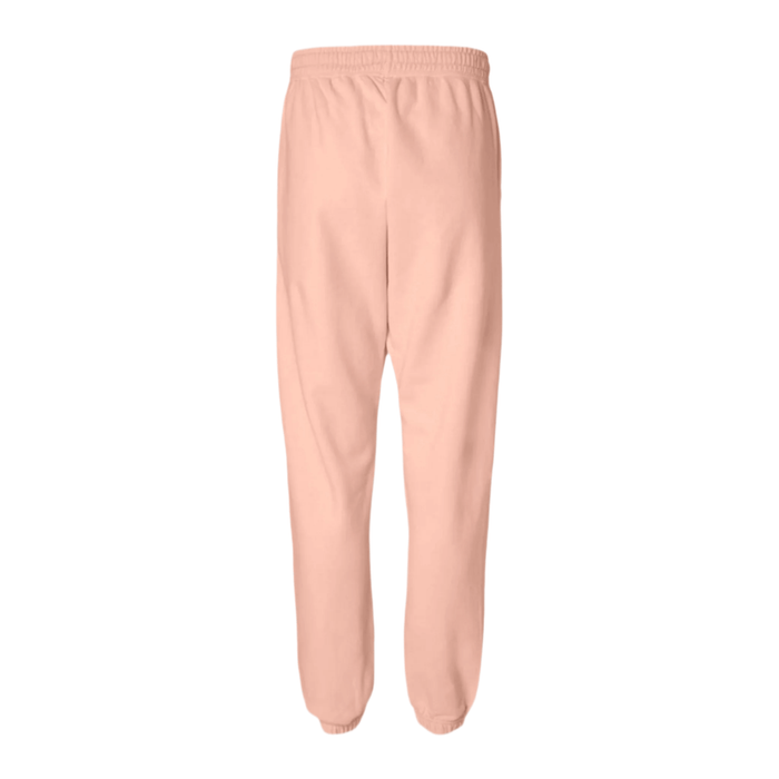 Peachy emblem sweatpants, relaxed fit, lightweight fleece, 100% ringspun cotton, garment-dyed fabric for cozy lounging.