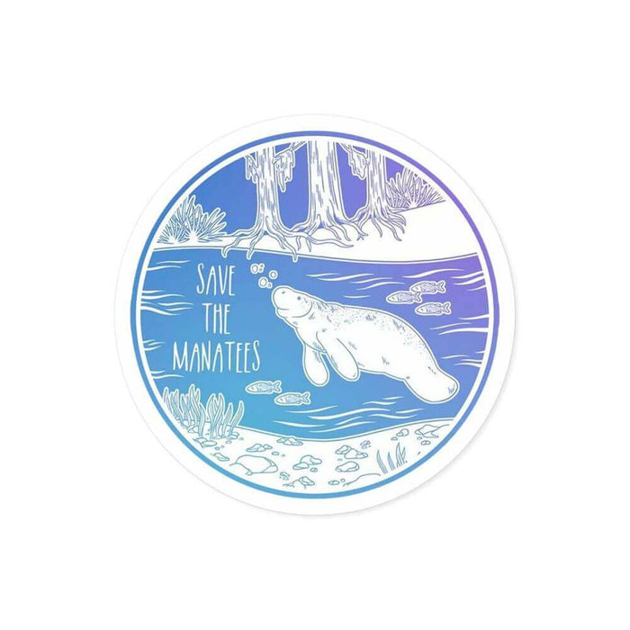 "Save the Manatees Sticker - Round, water- and scratch-resistant, high-quality sticker for marine conservation awareness"