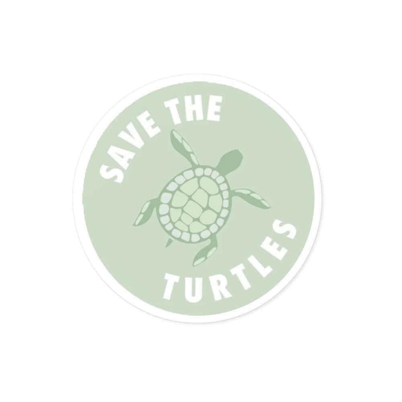 Save the Turtles round sticker for marine conservation, water and scratch-resistant, perfect for indoor and outdoor use.